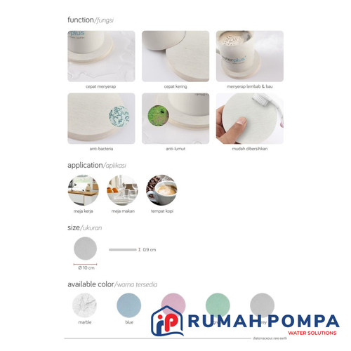 Tatakan Gelas Anti Bakteri | Diatomite Coaster | Waterplus DCR 101