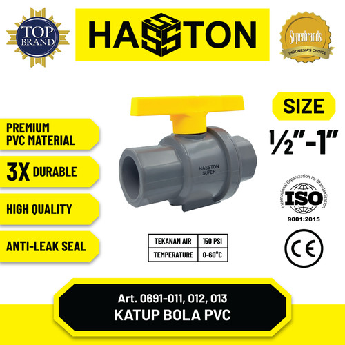 Hasston Ball Valve Body PVC 1/2'' / Katup Bola / Stop Kran (0691-011)