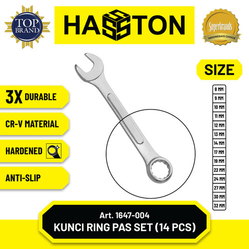 Hasston Kunci Ring Pas Chrome Mdl.Tulang 14 pcs (8-32mm) (1647-004)