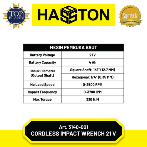 Hasston Mesin Pembuka Baut / Cordless Impact Wrench (3140-001)