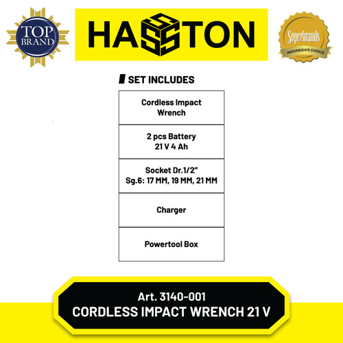 Hasston Mesin Pembuka Baut / Cordless Impact Wrench (3140-001)