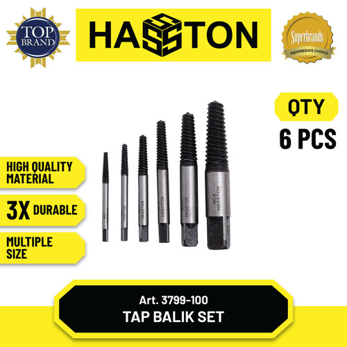 Hasston Tap Balik 6Pcs / Pembuka Baut Patah /Screw Extractor(3799-100)