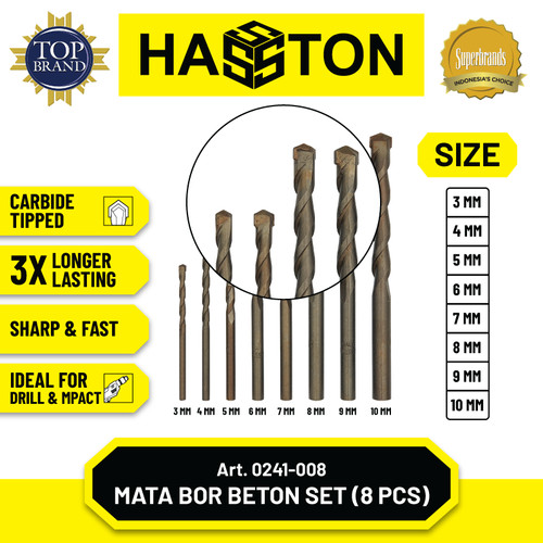 Hasston Mata Bor Beton 8 Pcs / Carbide Tipped Masonry Drill (0241-008)