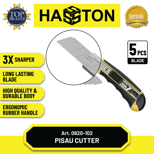 Hasston Pisau Cutter Handle Plastik 18mm+5 Pcs Blade (0820-102)
