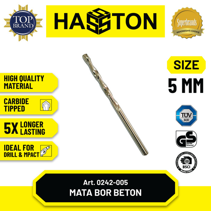 Hasston 6mm Mata Bor Beton Pendek Tembus Plat (0242-006)
