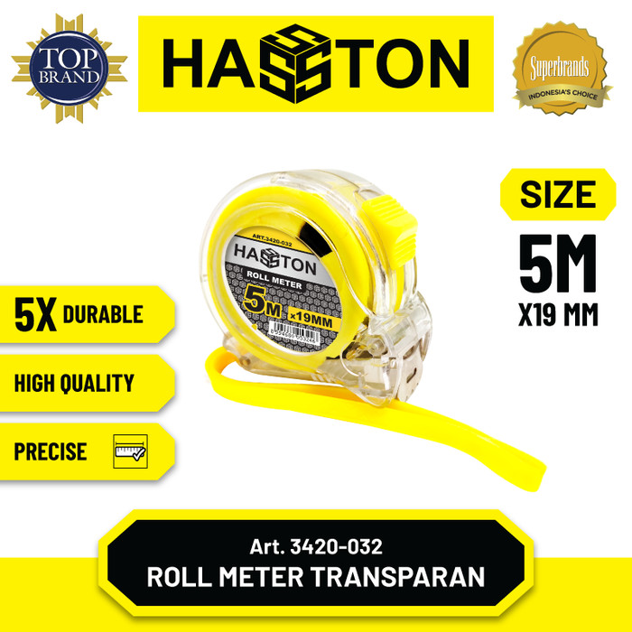 Hasston Rol Meter Transparan 5m x 19mm / Tape Measure (3420-032)