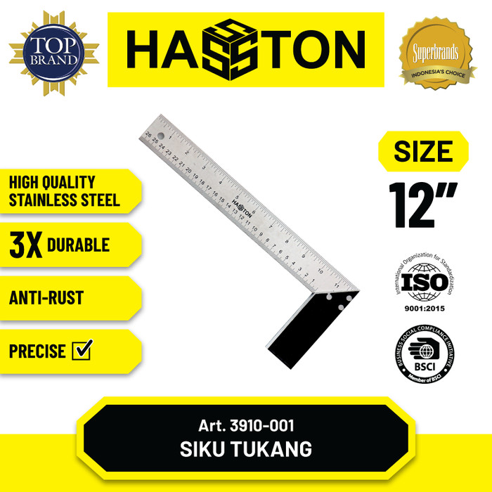 Hasston Siku Tukang 10'' Stainless Steel / Penggaris Siku (3910-000)