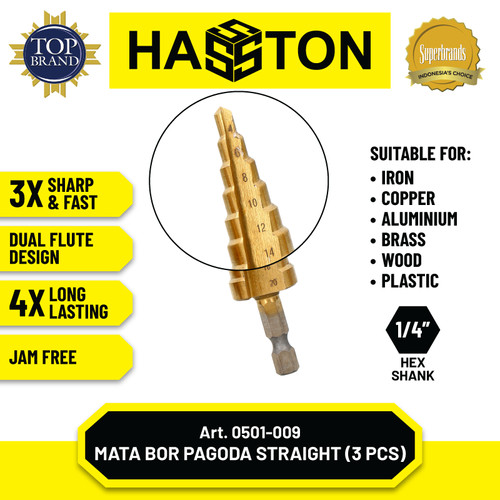 Hasston Mata Bor Pagoda Multi Set 3Pcs / HSS Titanium Coated(0501-009)