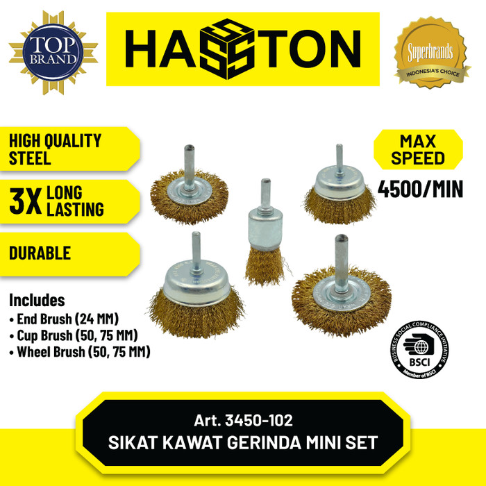 Hasston Sikat Baja Gerinda Set 5Pcs / Sikat Kawat (3450-102)