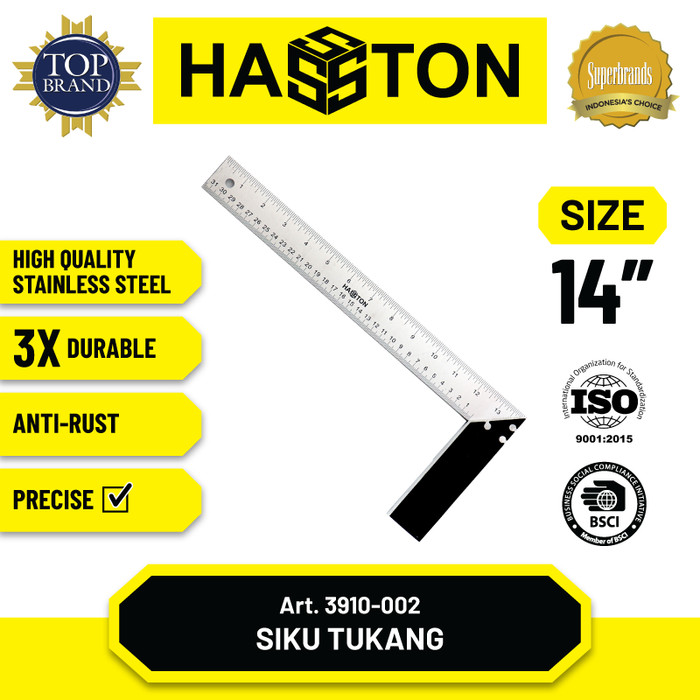 Hasston Siku Tukang 10'' Stainless Steel / Penggaris Siku (3910-000)