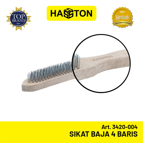 Hasston Sikat 4 Baris / Sikat Baja - Kawat Gagang Kayu (3420-004)