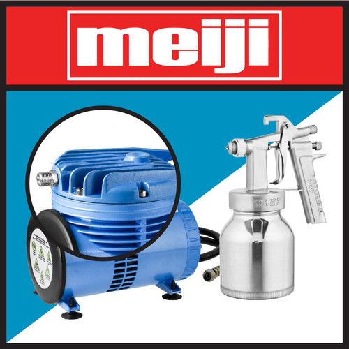 MEIJI Spray Gun F65 + Mini Compressor PT-888 / Semprot Cat (3850-065)