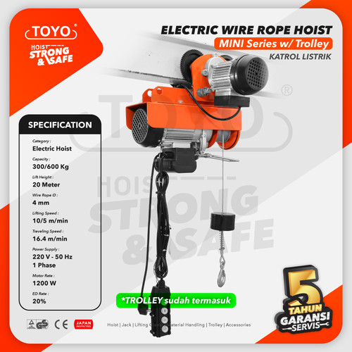 Mini Electric Hoist Trolley set / Katrol Listrik 300/600Kg x 20M TOYO