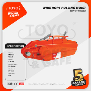 Wire Rope Pulling Hoist / Tirfor 5.4 Ton x 20 Meter TOYO