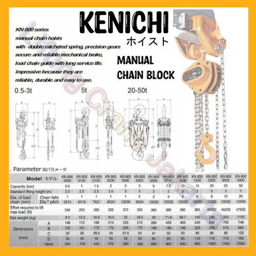 KENICHI Chain Block Takel Manual 5 Ton 10 METER "JAPAN"