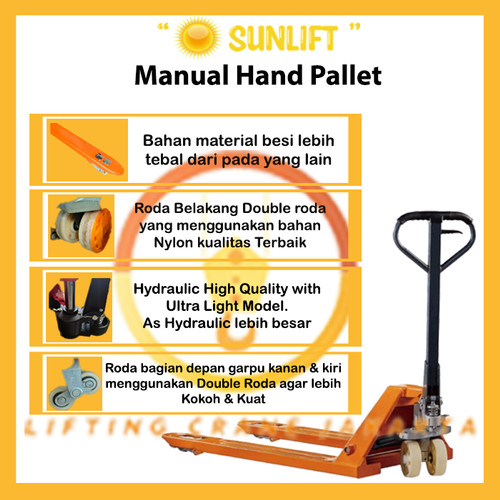 Hand Pallet Manual SUN-Lift 5000 Kg / 5 Ton Lebar Garpu Standart
