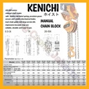 KENICHI Chain Block Takel Manual 1 Ton 3 METER "JAPAN"