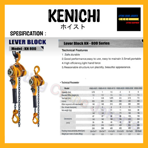 KENICHI Lever Block Lever Hoist Kotrek Rantai cap. 6 Ton x 1,5 Mtr