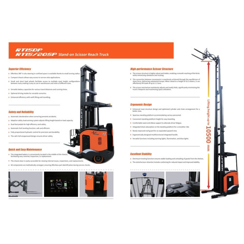 Reach truck forklift garpu double deep 1.5 Ton tinggi 10 m Noblelift