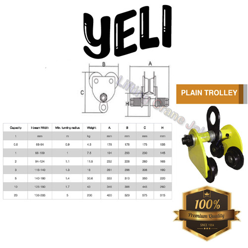 Plain Trolley / Manual Troli Cap. 1 Ton YELI