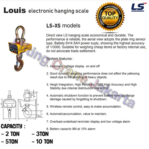 Digital Crane Scale Timbangan Digital Gantung Cap 5 Ton Model LS - XS