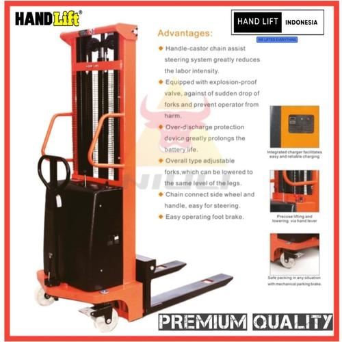 Semi Electrik Hand Stacker 1 ton 1.6 Meter Merk HAND LIFT - Semi Electrik Stacker Kapasitas 1 Ton Tinggi Angkat 1.6 Meter