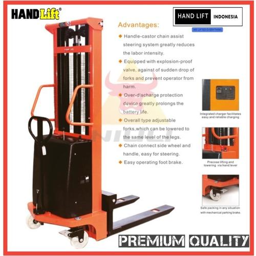 Semi Electric Hand Stacker 1.5 ton 2 Meter - MERK HAND LIFT - Semi electrik Stacker Kapasitas 1.5 Ton Tinggi Angkat 2 Meter
