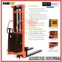 Semi Electric Hand Stacker 1.5 ton 2 Meter - MERK HAND LIFT - Semi electrik Stacker Kapasitas 1.5 Ton Tinggi Angkat 2 Meter