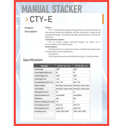 jual hand stacker 2 ton 1.6 meter - ekonomis