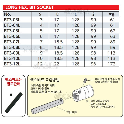 Kunci Shock L Panjang Set/Long Hex Bit Socket Set Sq 3/8 KTC TBT3L09H