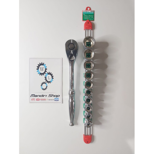 PAKET KUNCI SHOCK SET KTC 10 PC KEMBANG 6 DAN RATCHET SQUARE 1/2 08-24