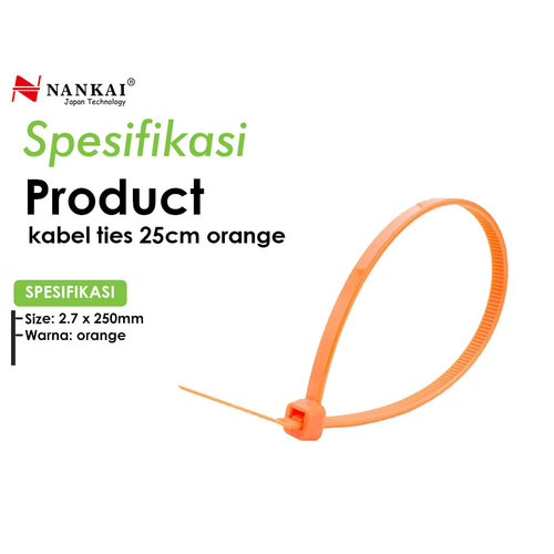 Kabel Ties Orange ukuran 25 cm - isi 100 pcs Nankai