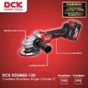 DCK KDSM03-125EM Cordless Brushless Angle Grinder 5"
