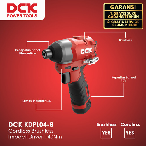 DCK KDPL04-8EK Cordless Brushless Impact Driver 140Nm