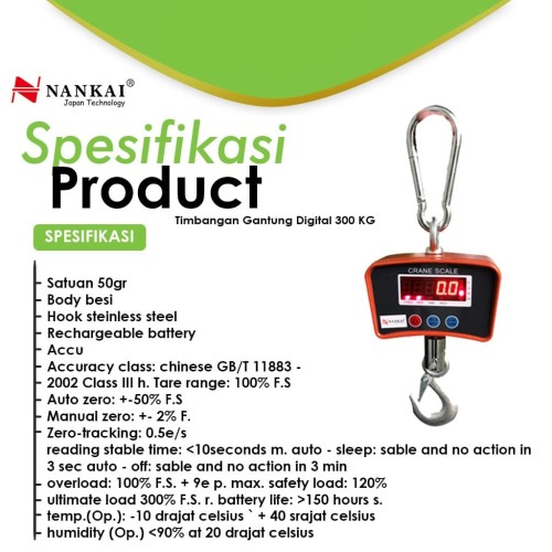 Timbangan Gantung Digital 300 Kg Nankai