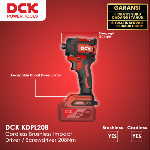 DCK KDPL208EM Cordless Brushless Impact Driver / Screwdriver 208Nm