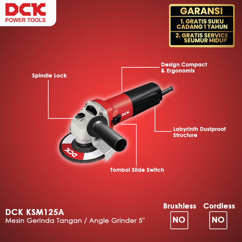 DCK KSM125A Mesin Gerinda / Angle Grinder Tangan 5"