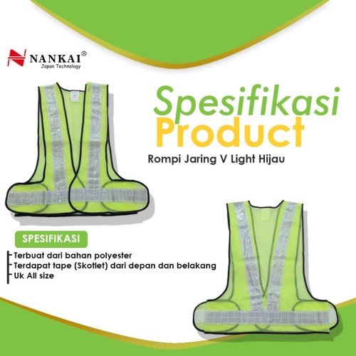 Rompi Safety Proyek / Pengaman Jaring V Hijau Nankai