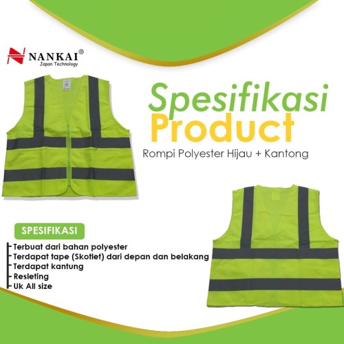 Rompi Safety Proyek / Pengaman Polyster Kantong Hijau Nankai