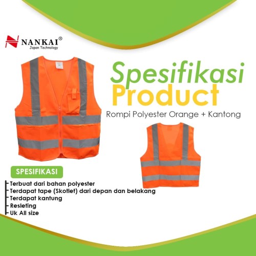 Rompi Safety Proyek / Pengaman Polyster Kantong Orange Nankai