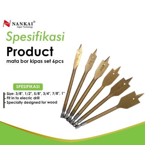 Nankai Mata Bor Kayu Model Kipas Set 6 Pcs