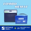 Combo LUMINOUS inverter optimus 2800+ dan Baterai VRLA / Tubular / Tubular Gel