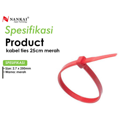 Kabel Ties Merah ukuran 25 cm - isi 100 pcs Nankai