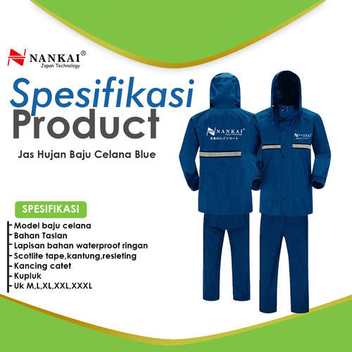 Jas Hujan Baju Celana Biru / Blue XXXL Nankai