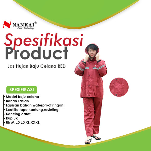 Jas Hujan Baju Celana Merah / Maroon M Nankai