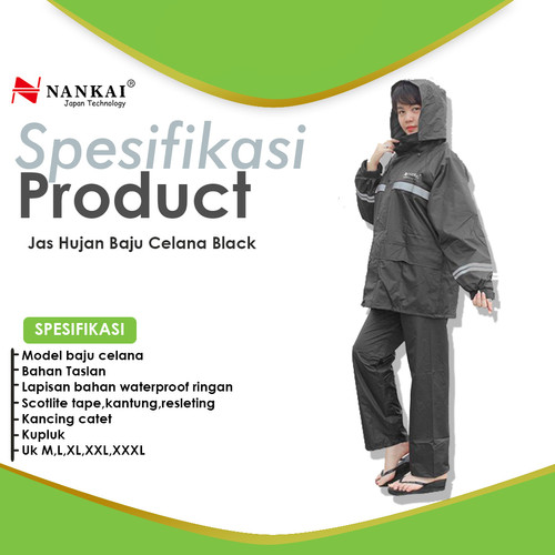 Jas Hujan Baju Celana Hitam / Black M Nankai