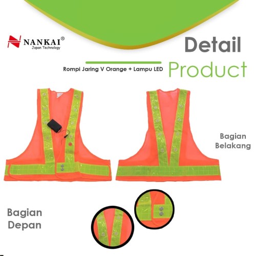 Rompi Safety Proyek / Pengaman Jaring V Orange + LED Nankai