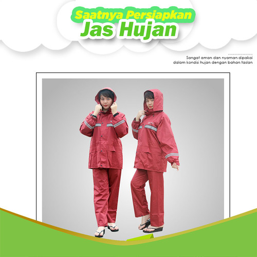 Jas Hujan Baju Celana Merah / Maroon M Nankai