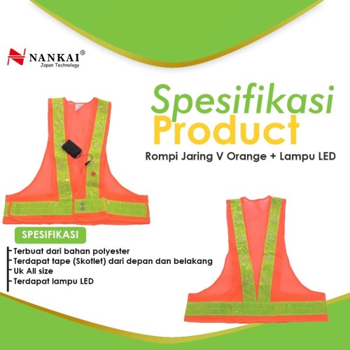 Rompi Safety Proyek / Pengaman Jaring V Orange + LED Nankai