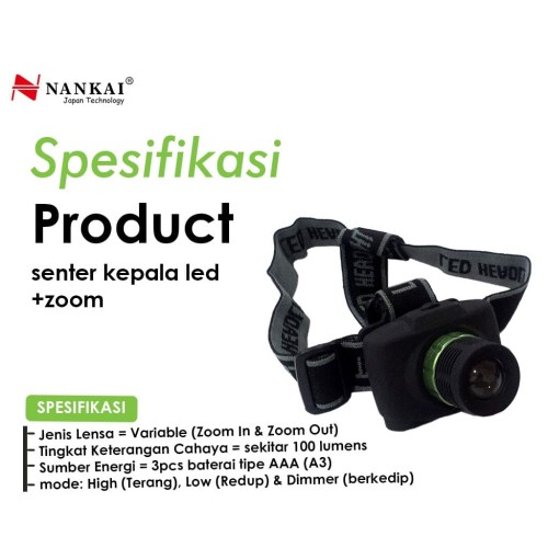 Senter Kepala / Head Lamp LED ZOOM Nankai